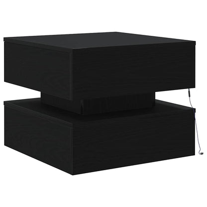 Tavolino da Salotto con Luci LED Rovere Nero 50x50x40 cm