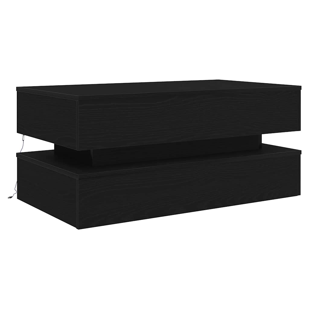 Tavolino da Soggiorno con Luci LED Rovere Nero 90x50x40 cm