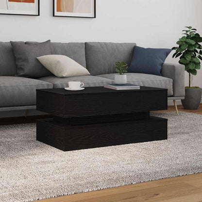 Tavolino da Soggiorno con Luci LED Rovere Nero 90x50x40 cm