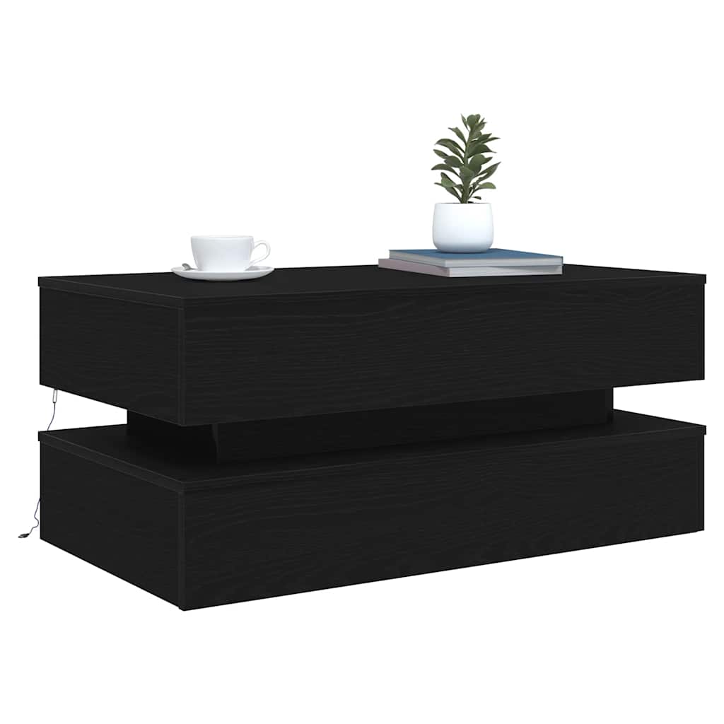 Tavolino da Soggiorno con Luci LED Rovere Nero 90x50x40 cm