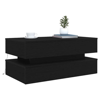 Tavolino da Soggiorno con Luci LED Rovere Nero 90x50x40 cm