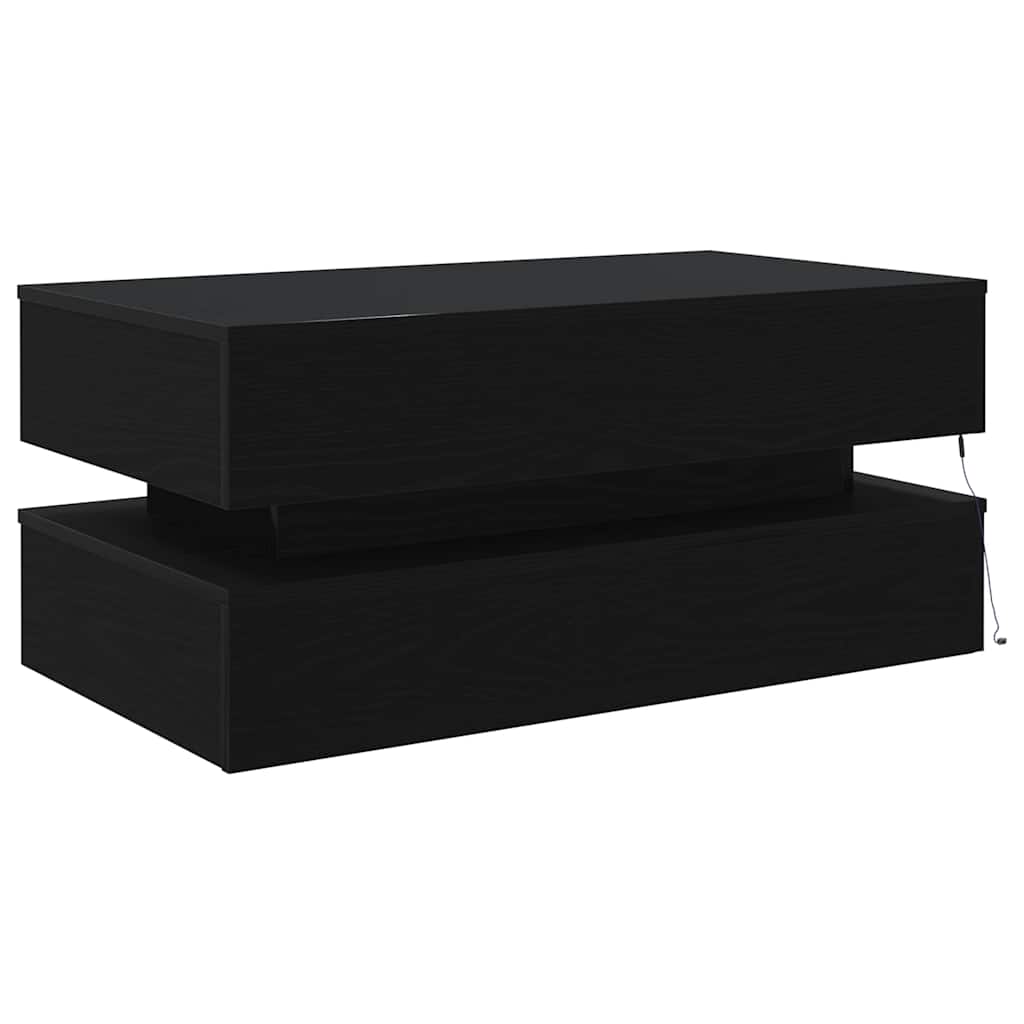 Tavolino da Soggiorno con Luci LED Rovere Nero 90x50x40 cm