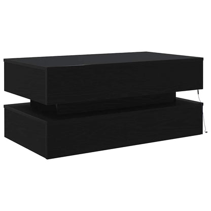 Tavolino da Soggiorno con Luci LED Rovere Nero 90x50x40 cm