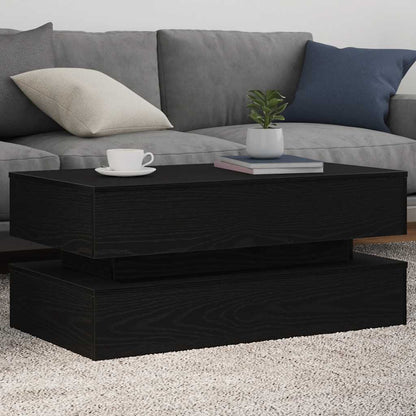 Tavolino da Soggiorno con Luci LED Rovere Nero 90x50x40 cm