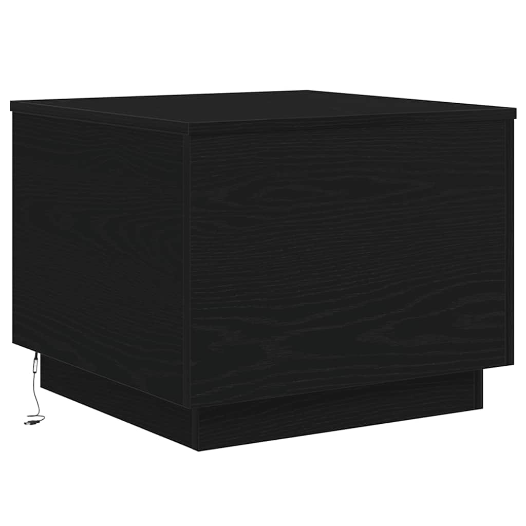 Tavolino da Salotto con Luci LED Rovere Nero 50x50x40 cm