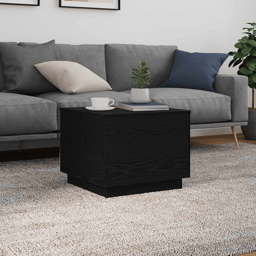 Tavolino da Salotto con Luci LED Rovere Nero 50x50x40 cm