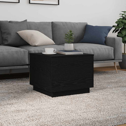 Tavolino da Salotto con Luci LED Rovere Nero 50x50x40 cm