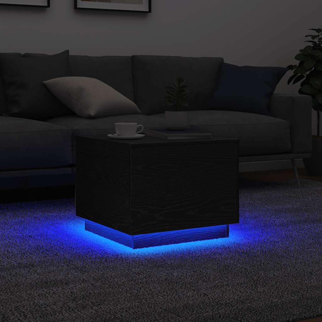 Tavolino da Salotto con Luci LED Rovere Nero 50x50x40 cm | homemem39