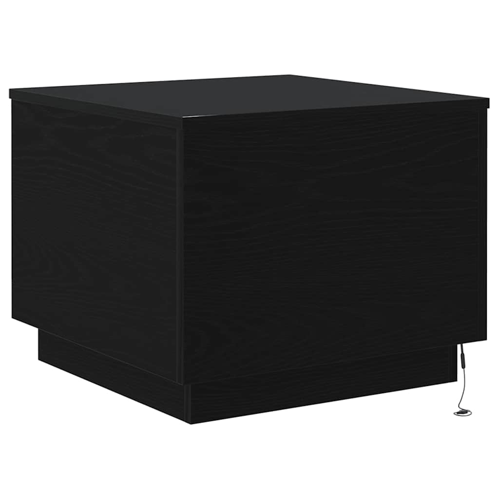 Tavolino da Salotto con Luci LED Rovere Nero 50x50x40 cm