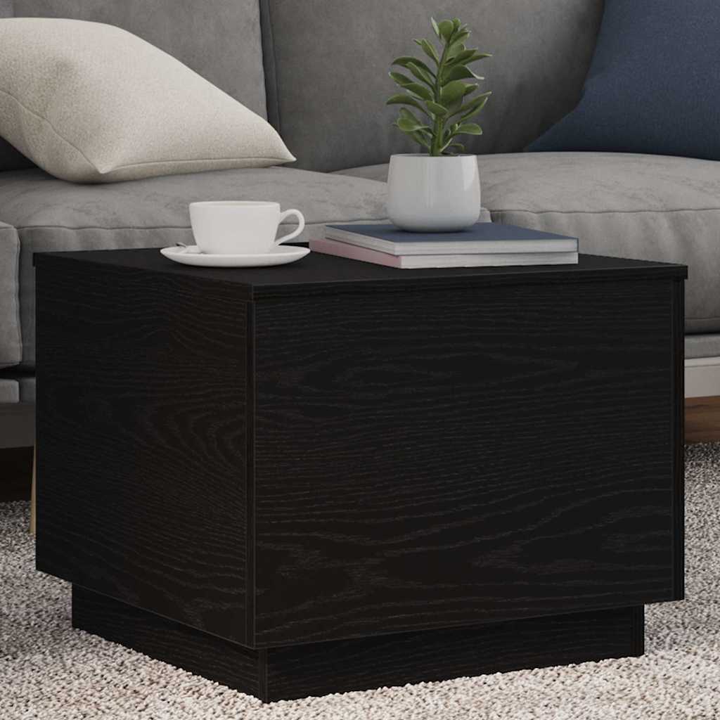 Tavolino da Salotto con Luci LED Rovere Nero 50x50x40 cm