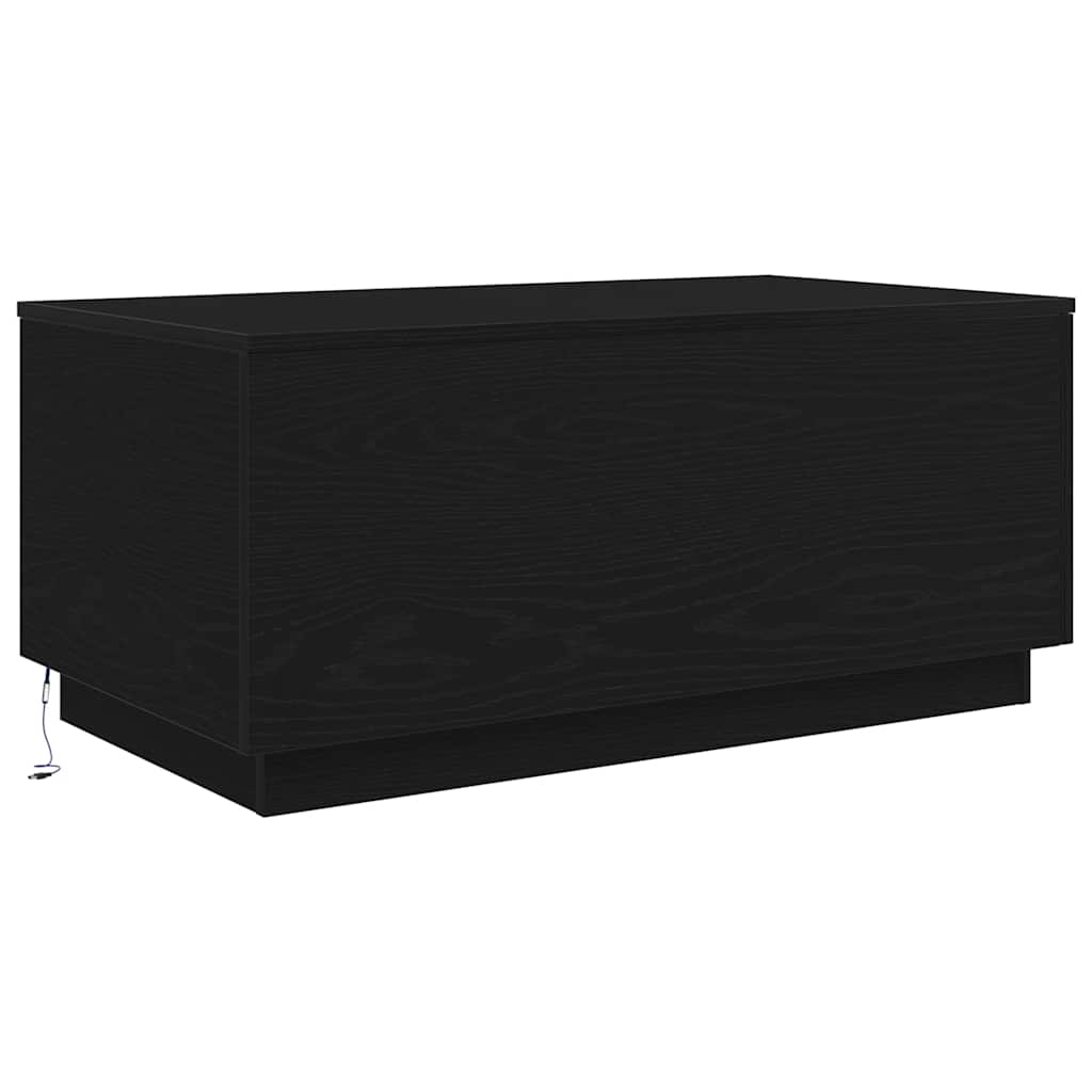 Tavolino da Soggiorno con Luci LED Rovere Nero 90x50x40 cm