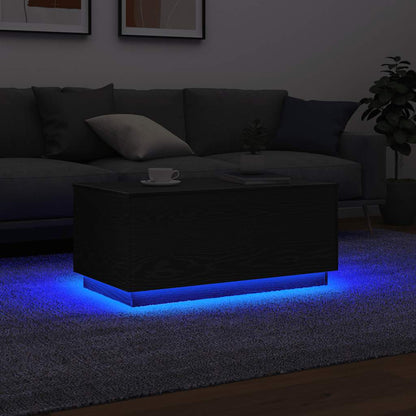 Tavolino da Soggiorno con Luci LED Rovere Nero 90x50x40 cm | homemem39