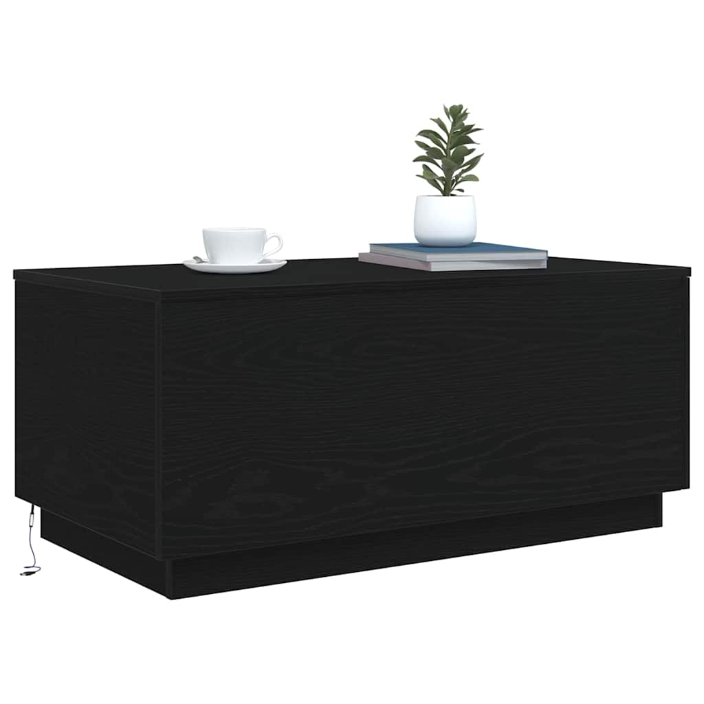 Tavolino da Soggiorno con Luci LED Rovere Nero 90x50x40 cm | homemem39