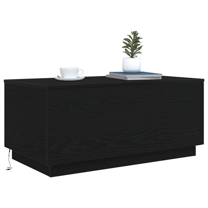 Tavolino da Soggiorno con Luci LED Rovere Nero 90x50x40 cm