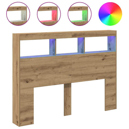 Testiera con Contenitore a LED Rovere Artigianale 140x17x102 cm - homemem39