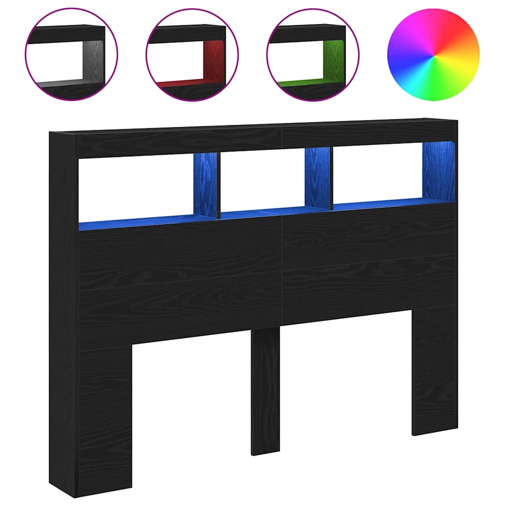 Testiera con Contenitore a LED Rovere Nero 140x17x102 cm - homemem39