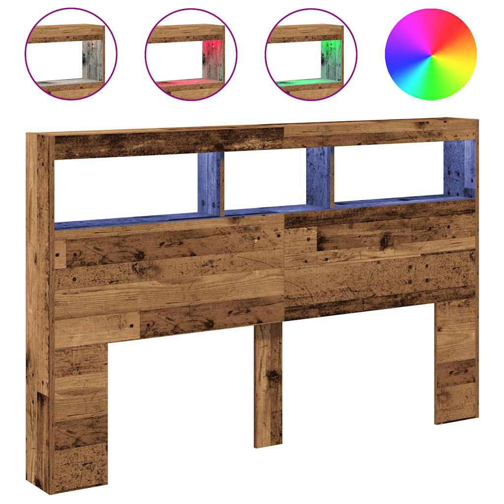 Testiera con Contenitore a LED Legno Antico 160x17x102 cm - homemem39