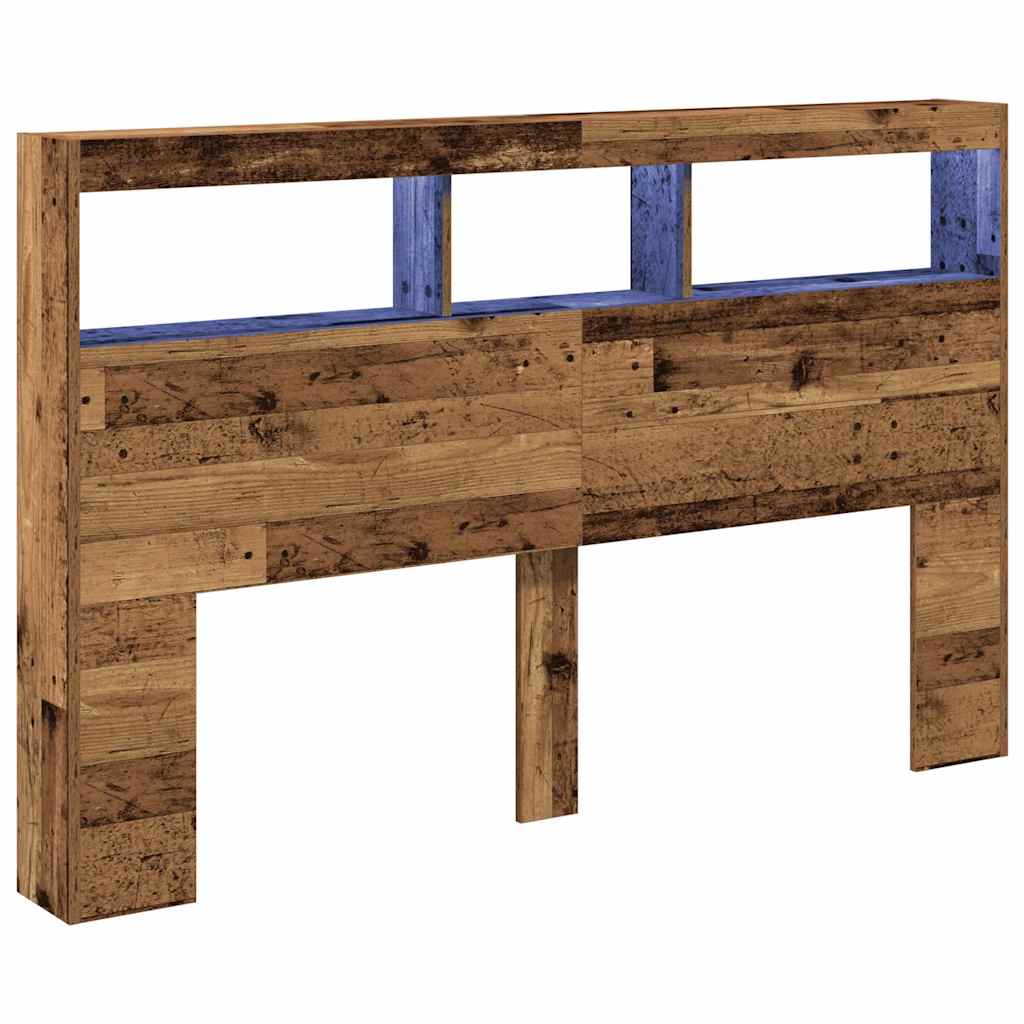 Testiera con Contenitore a LED Legno Antico 160x17x102 cm - homemem39