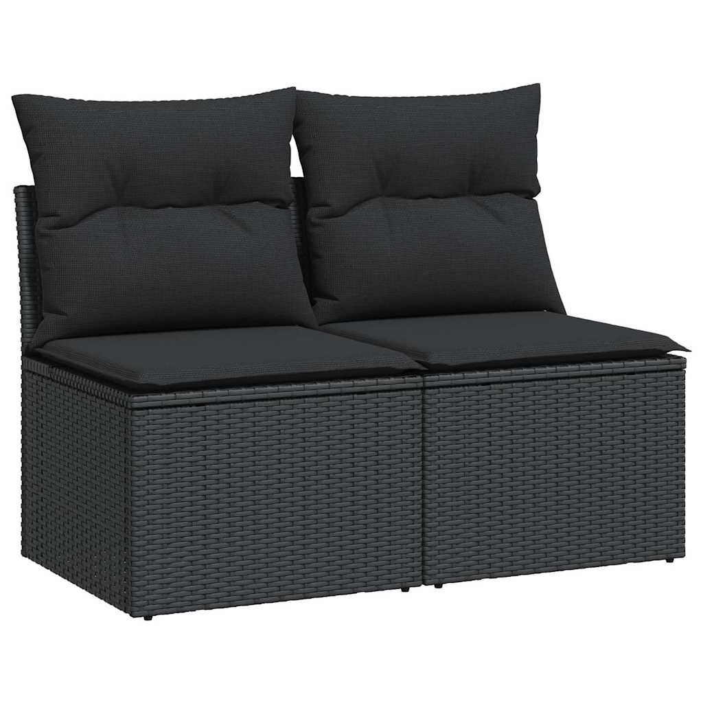 Set Divani da Giardino con Cuscini 2 pz Nero Polyrattan Acacia | homemem39