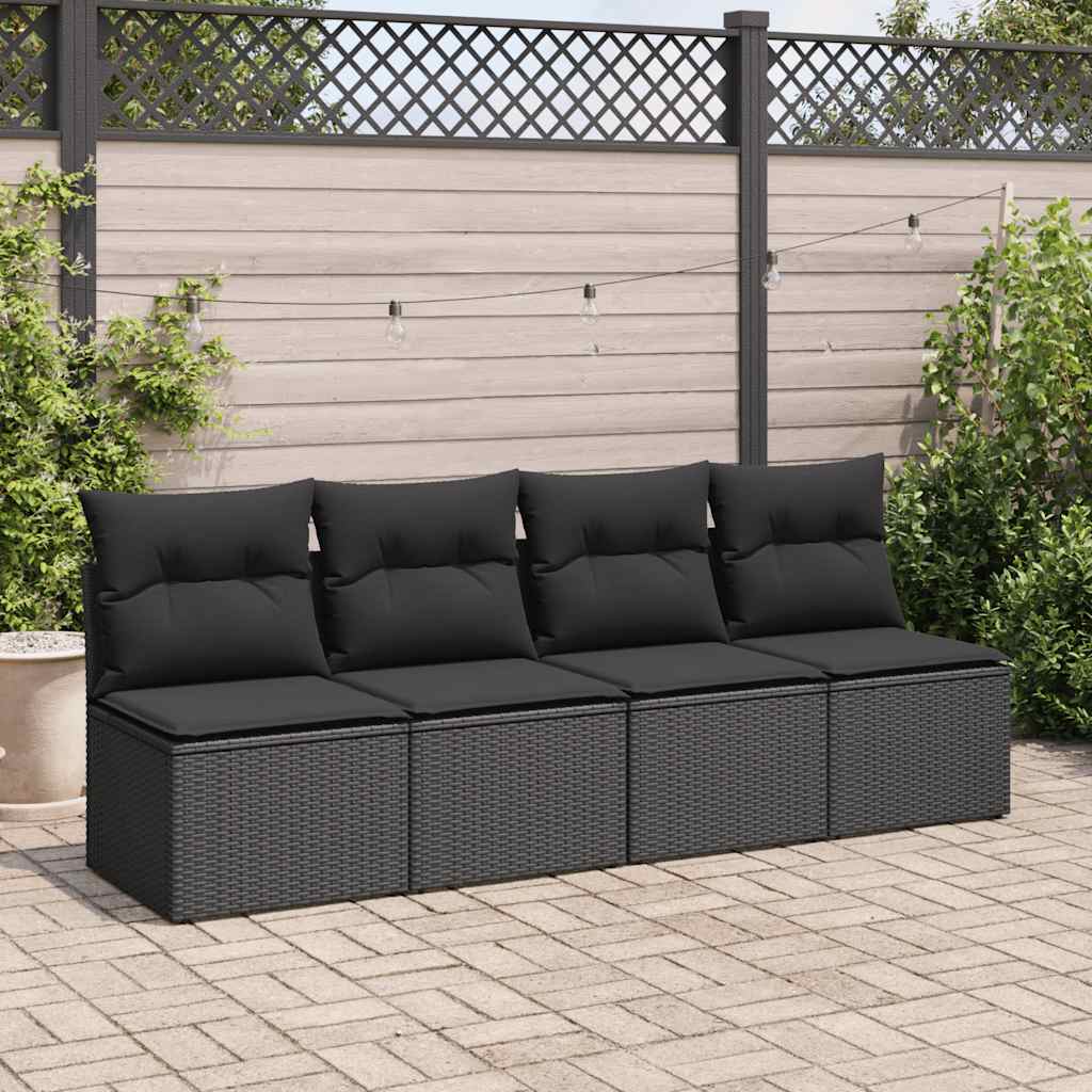 Set Divani da Giardino con Cuscini 2 pz Nero Polyrattan Acacia - homemem39