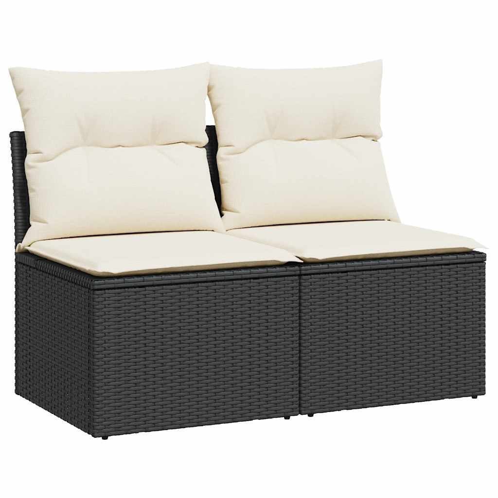 Set Divani da Giardino con Cuscini 2 pz Nero Polyrattan Acacia | homemem39