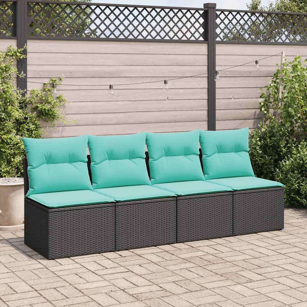 Set Divani da Giardino con Cuscini 2 pz Nero Polyrattan Acacia | homemem39