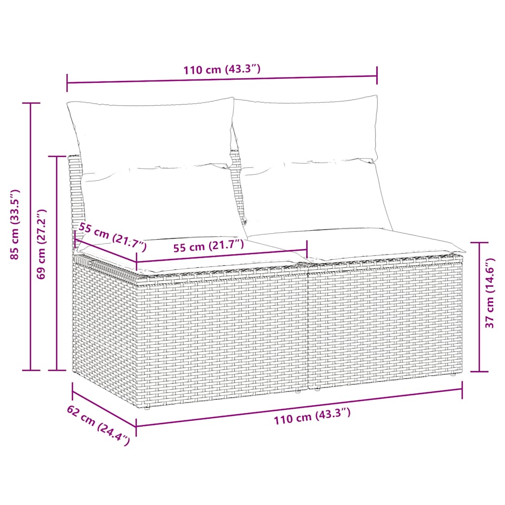 Set Divani da Giardino con Cuscini 2 pz Nero Polyrattan Acacia | homemem39