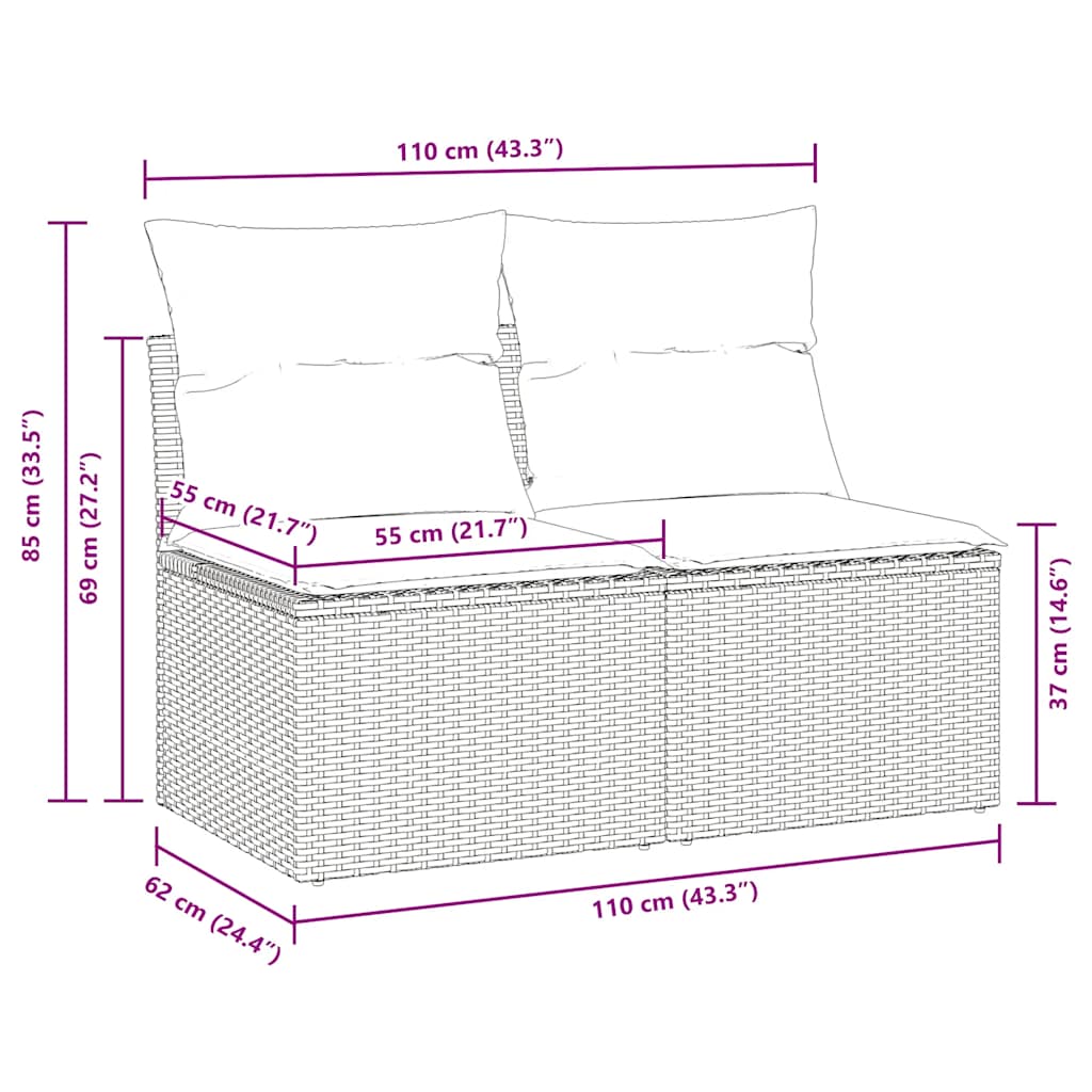 Set Divano da Giardino 2 pz con Cuscini Beige Polyrattan Acacia - homemem39
