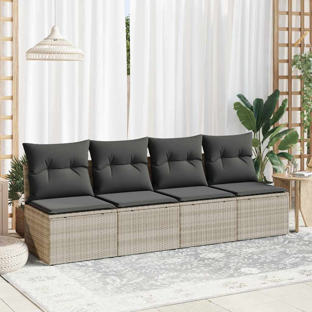 Divano Giardino 2pz con Cuscini Grigio Chiaro Polyrattan Acacia - homemem39