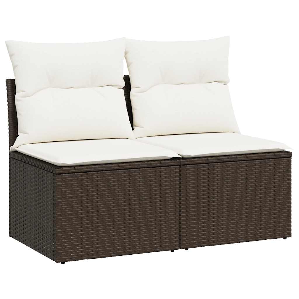 Set Divano Giardino 4 pz con Cuscini Marrone Polyrattan Acacia | homemem39