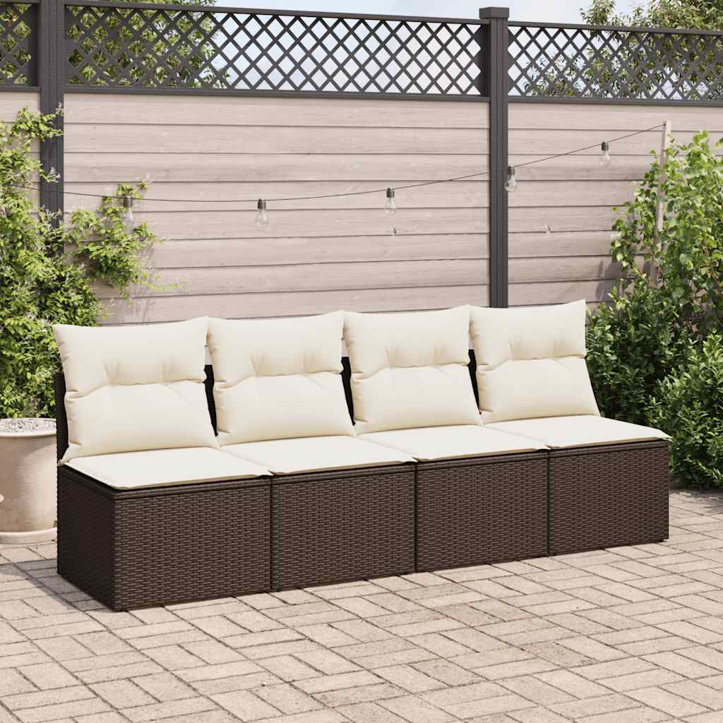 Set Divano Giardino 4 pz con Cuscini Marrone Polyrattan Acacia - homemem39