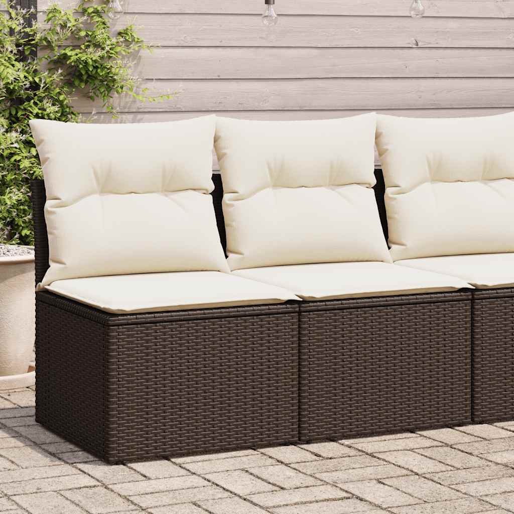 Set Divano Giardino 4 pz con Cuscini Marrone Polyrattan Acacia - homemem39