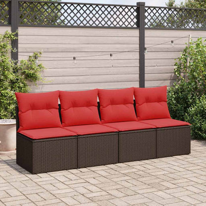 Set Divano Giardino 4 pz con Cuscini Marrone Polyrattan Acacia | homemem39