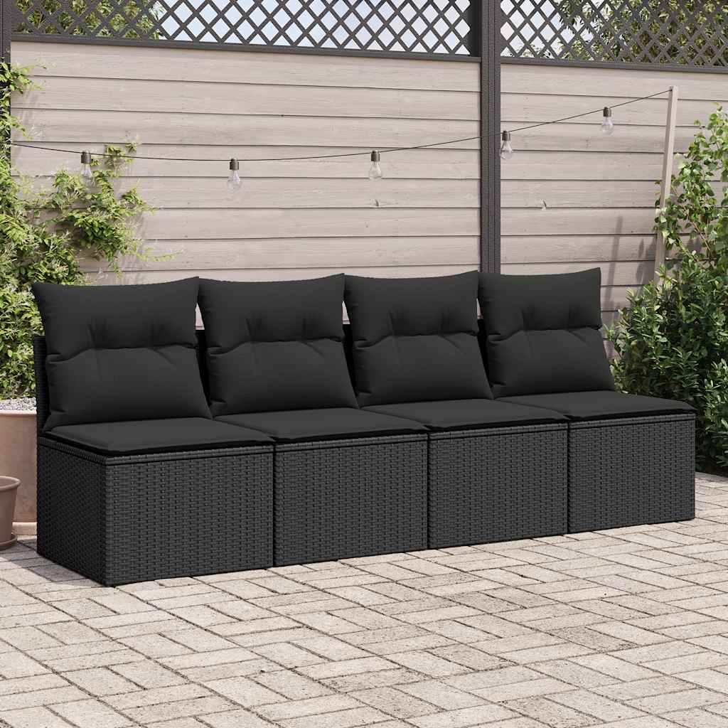 Set Divani da Giardino con Cuscini 2 pz Nero Polyrattan Acacia - homemem39