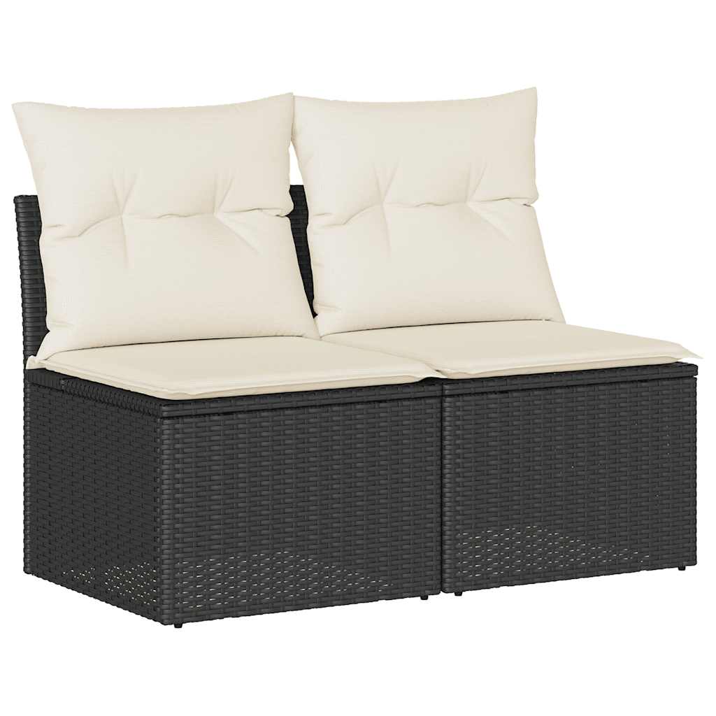 Set Divani da Giardino con Cuscini 2 pz Nero Polyrattan Acacia | homemem39