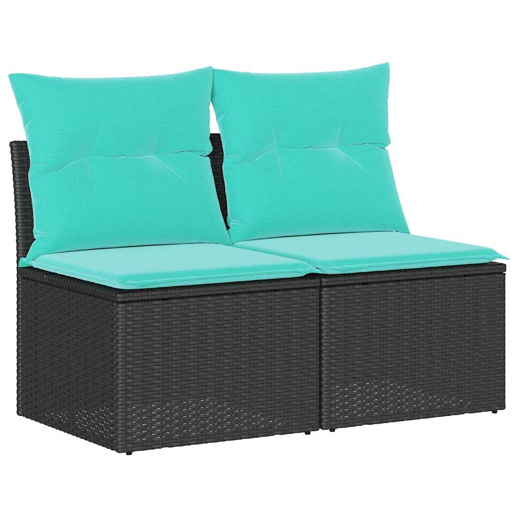 Set Divani da Giardino con Cuscini 2 pz Nero Polyrattan Acacia | homemem39