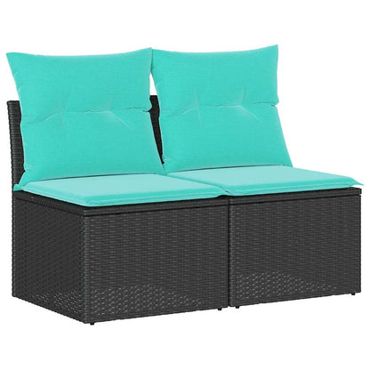 Set Divani da Giardino con Cuscini 2 pz Nero Polyrattan Acacia | homemem39