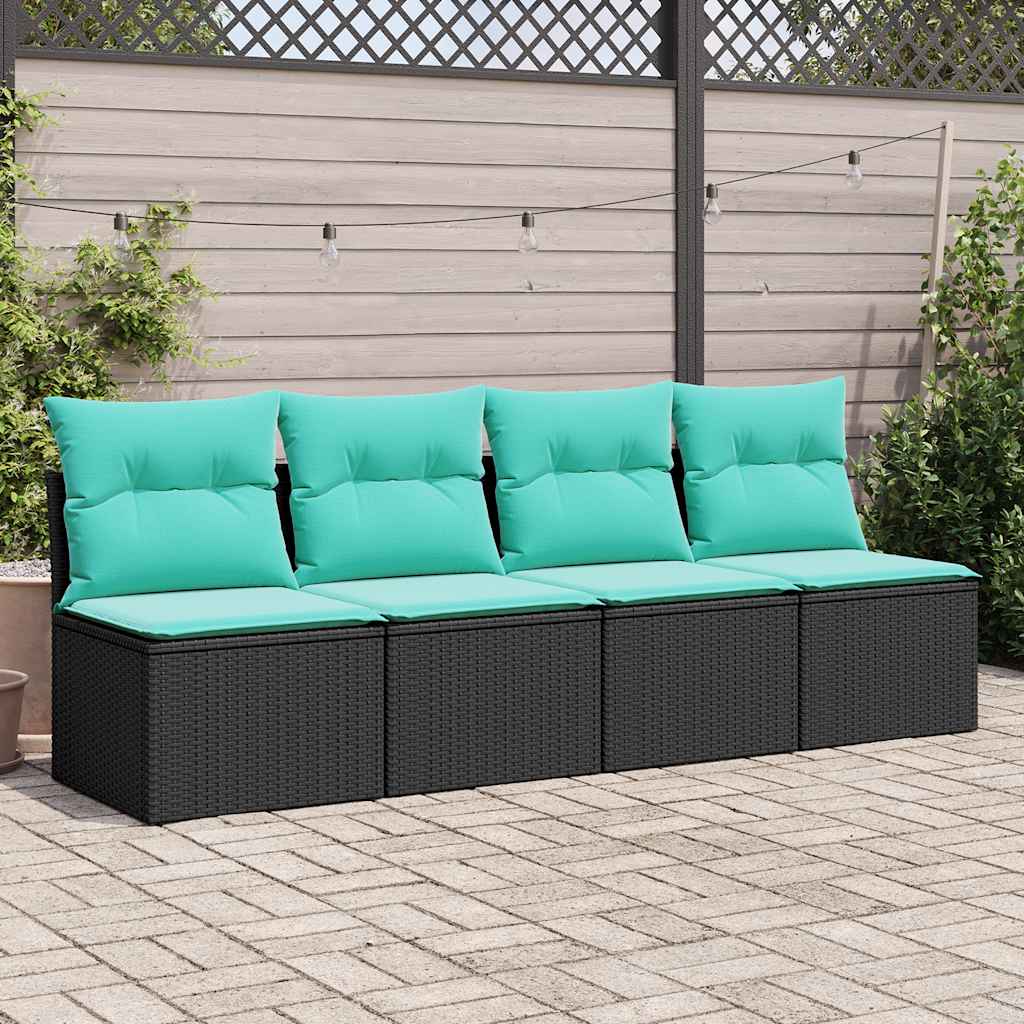 Set Divani da Giardino con Cuscini 2 pz Nero Polyrattan Acacia | homemem39