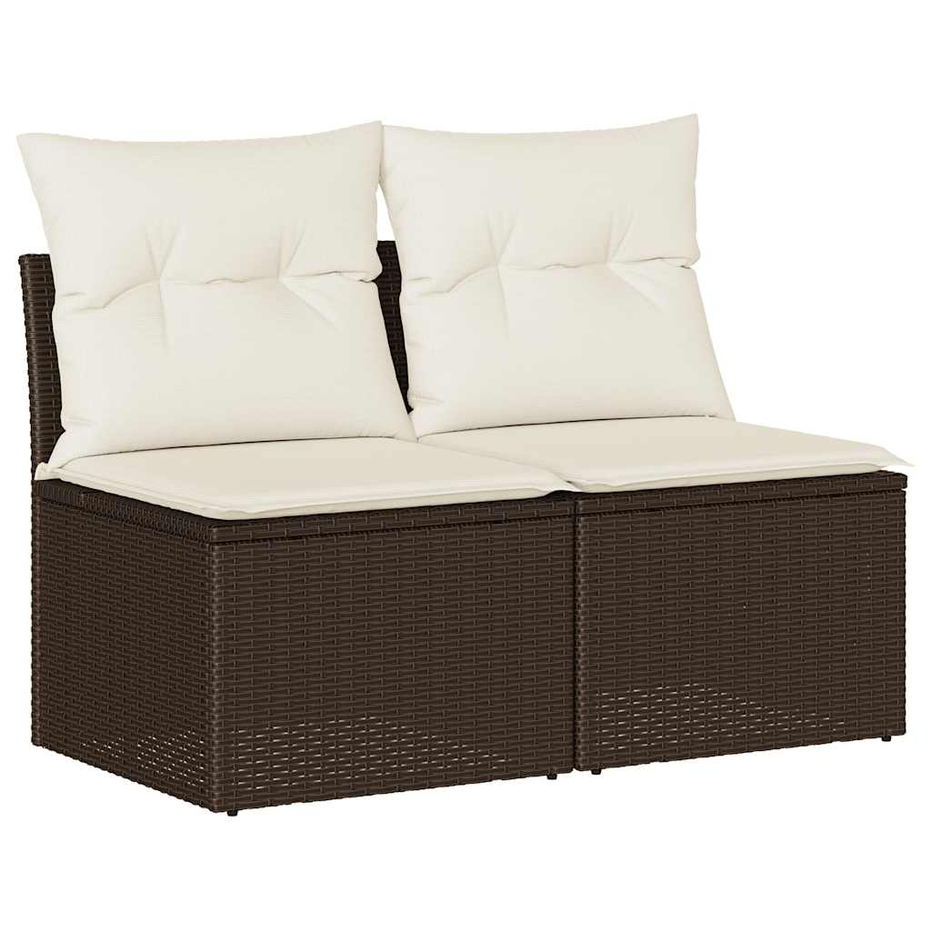 Set Divano Giardino 4 pz con Cuscini Marrone Polyrattan Acacia | homemem39