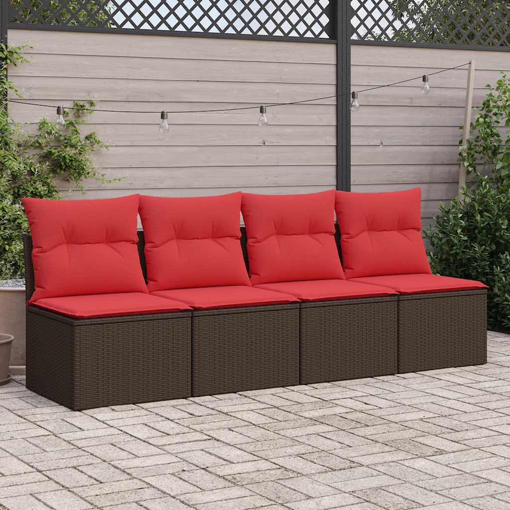 Set Divano Giardino 4 pz con Cuscini Marrone Polyrattan Acacia | homemem39