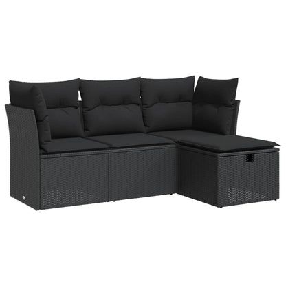 Set Divani da Giardino 4 pz con Cuscini Nero in Polyrattan | homemem39