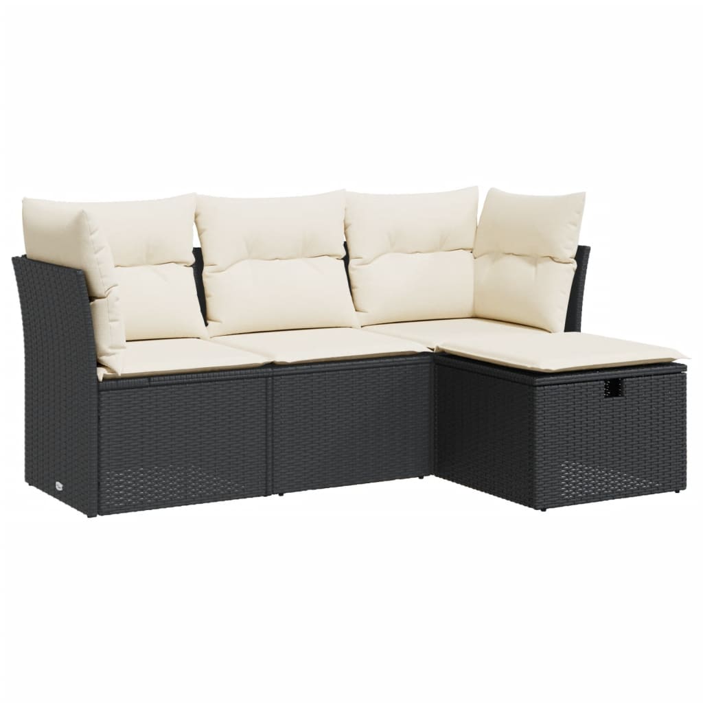 Set Divani da Giardino 4 pz con Cuscini Nero in Polyrattan - homemem39