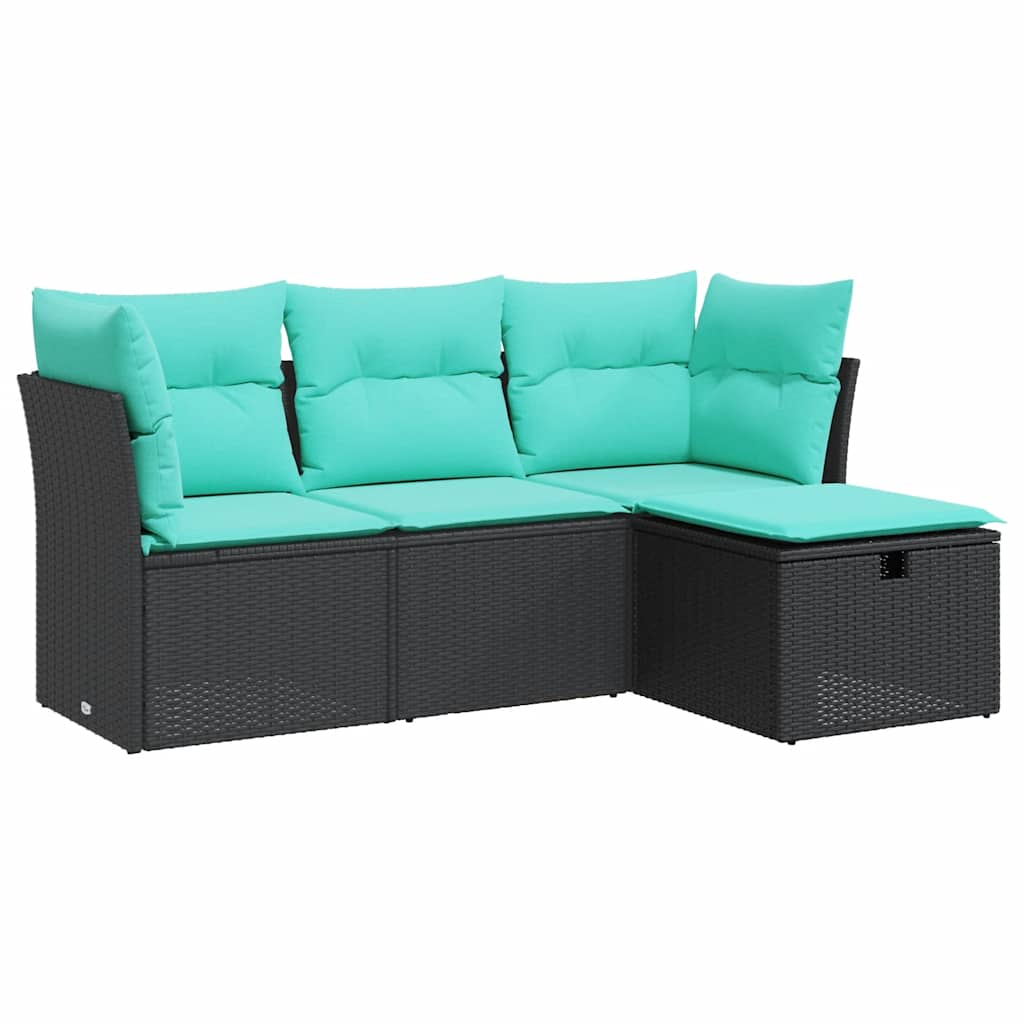 Set Divani da Giardino 4 pz con Cuscini Nero in Polyrattan | homemem39
