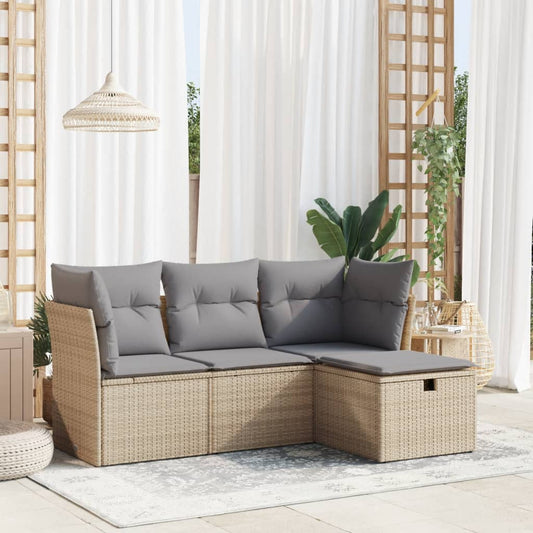 Set Divano da Giardino 4 pz con Cuscini Beige in Polyrattan - homemem39
