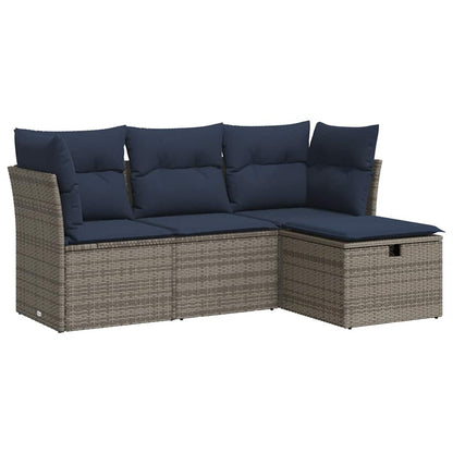 Set Divani da Giardino 4 pz con Cuscini in Polyrattan Grigio | homemem39