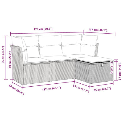 Set Divani da Giardino 4 pz con Cuscini in Polyrattan Grigio | homemem39