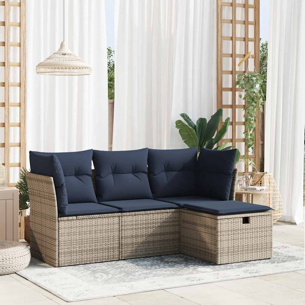 Set Divani da Giardino 4 pz con Cuscini in Polyrattan Grigio | homemem39