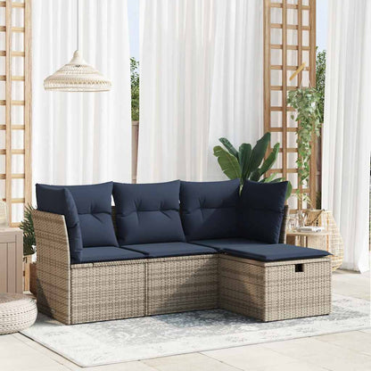 Set Divani da Giardino 4 pz con Cuscini in Polyrattan Grigio | homemem39