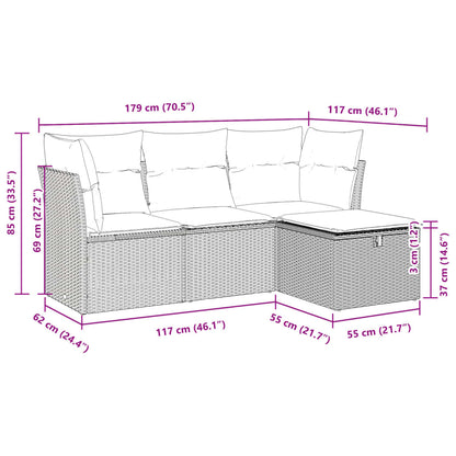Set Divano da Giardino 4pz con Cuscini Grigio Chiaro Polyrattan - homemem39