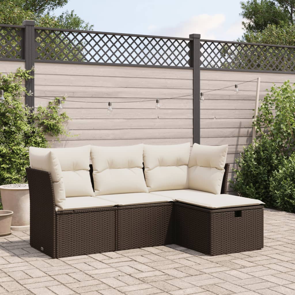 Set Divano da Giardino 4 pz con Cuscini Marrone in Polyrattan - homemem39